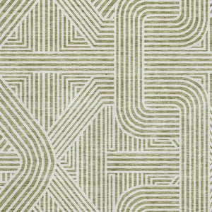 HomeRoots 10' Artichoke Green & Ivory Abstract Geometric Washable Area Rug with UV Protection for Modern Homes 672875