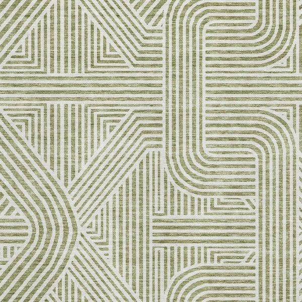 HomeRoots 10' Artichoke Green & Ivory Abstract Geometric Washable Area Rug with UV Protection for Modern Homes 672875