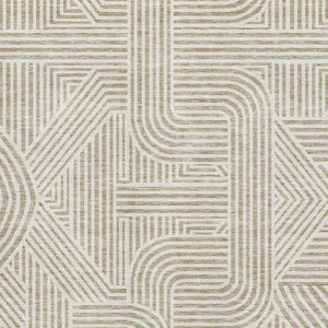 HomeRoots 5' X 8' Beige And Ivory Abstract Geometric Area Rug – Washable, UV-Protected, Stylish and Durable! 672877