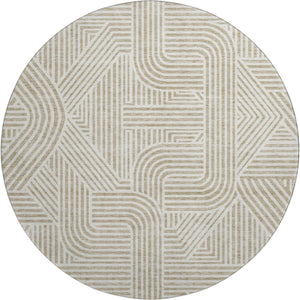 HomeRoots 8' Washable Beige and Ivory Abstract Geometric Round Rug with UV Protection for Busy Family Spaces 672878