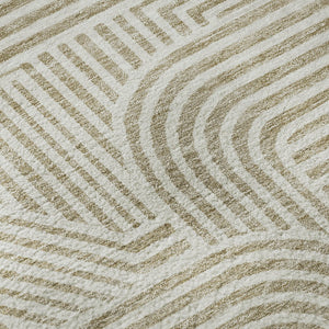 HomeRoots 8' Washable Beige and Ivory Abstract Geometric Round Rug with UV Protection for Busy Family Spaces 672878