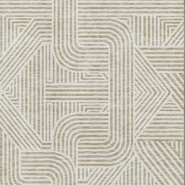 HomeRoots 8' X 10' Beige and Ivory Geometric Area Rug – Stylish, Washable, Stain-Resistant, UV Protected Design 672879