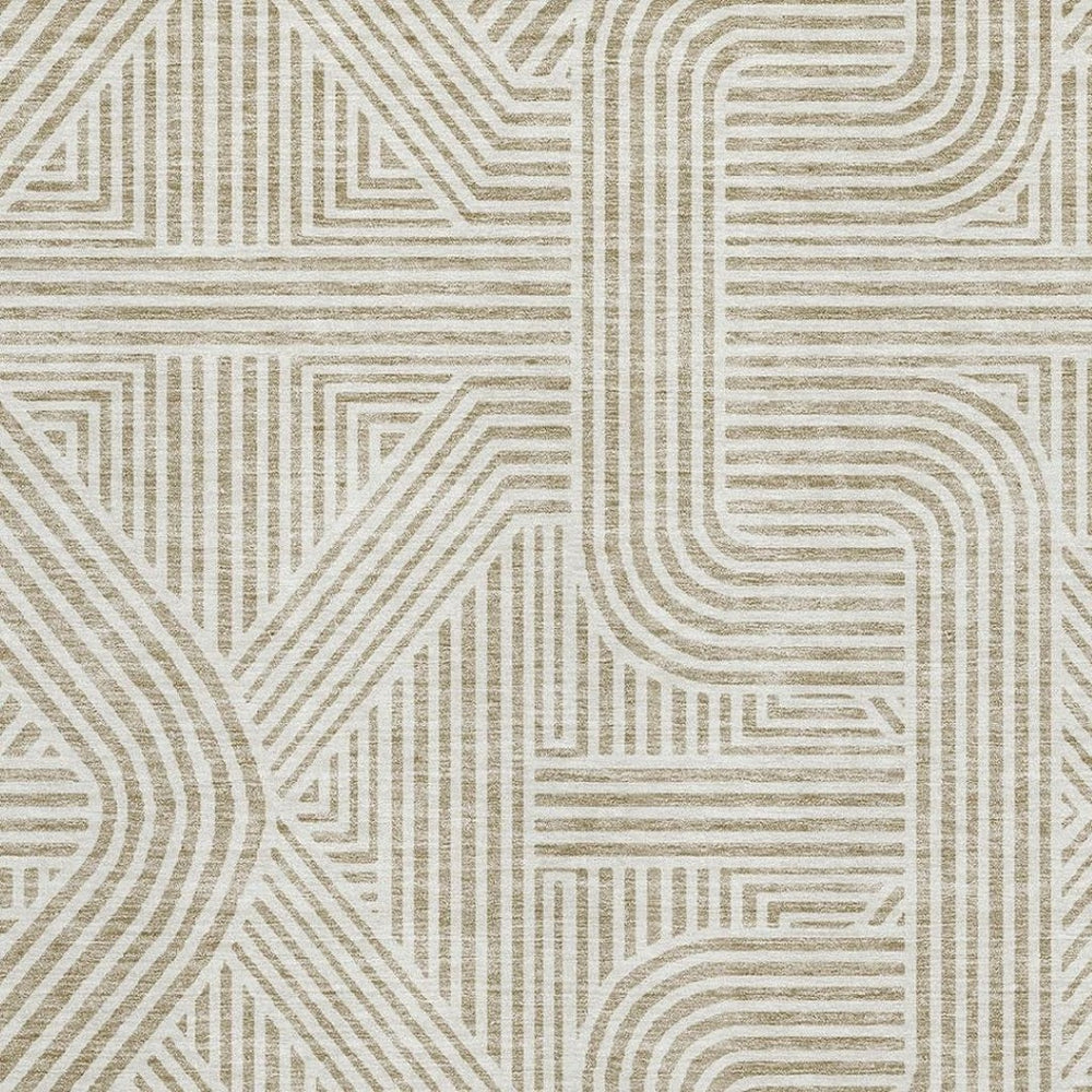 HomeRoots 9' X 12' Beige and Ivory Abstract Geometric Area Rug – Washable, UV-Protected, Pet-Friendly Design! 672880