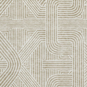 HomeRoots 9' X 12' Beige and Ivory Abstract Geometric Area Rug – Washable, UV-Protected, Pet-Friendly Design! 672880