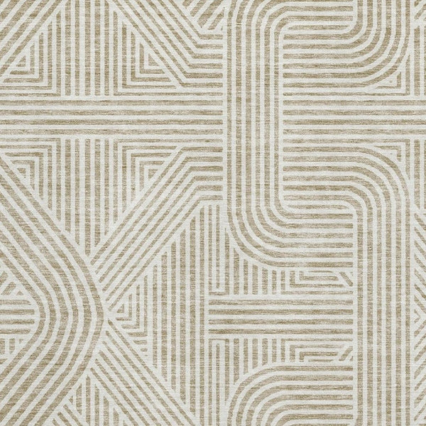 HomeRoots 9' X 12' Beige and Ivory Abstract Geometric Area Rug – Washable, UV-Protected, Pet-Friendly Design! 672880