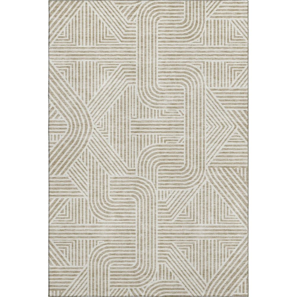 HomeRoots 10' X 14' Beige and Ivory Abstract Geometric Washable Area Rug - Stylish, Durable, UV Protected Home Essential 672881