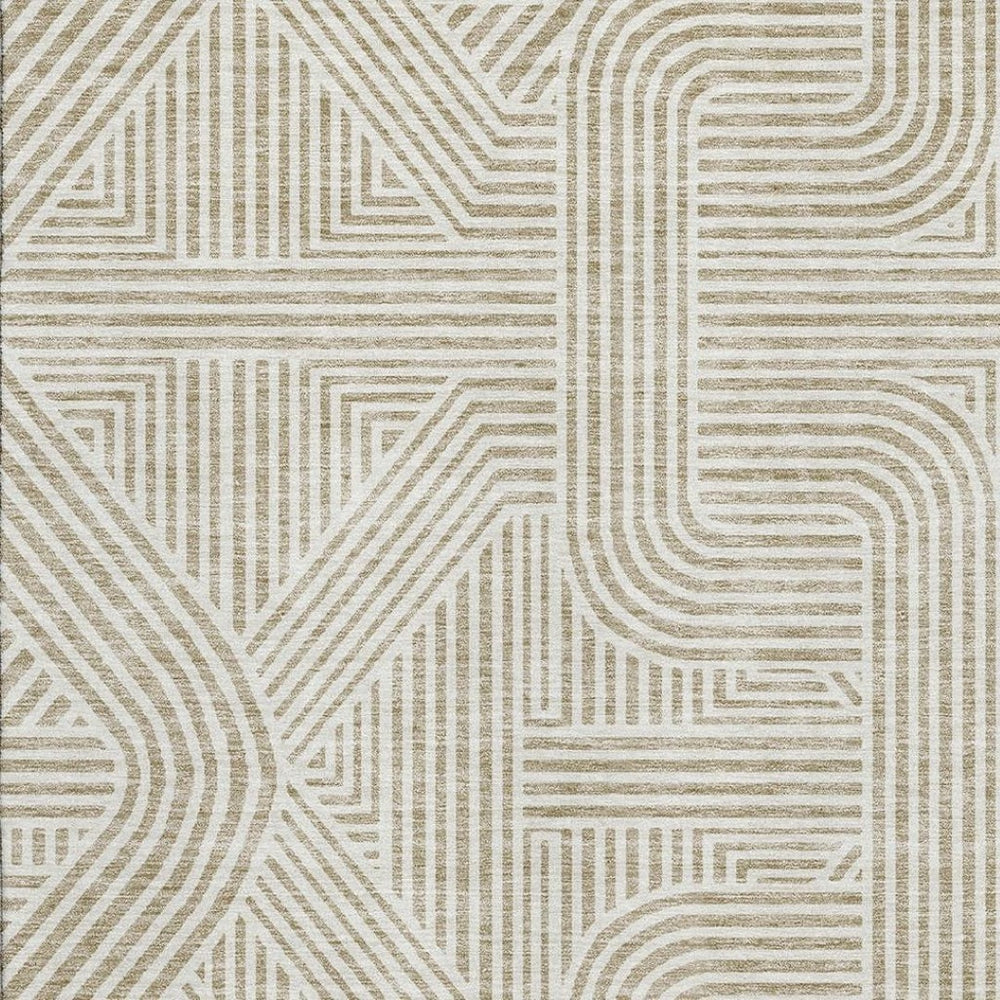 HomeRoots 10' X 14' Beige and Ivory Abstract Geometric Washable Area Rug - Stylish, Durable, UV Protected Home Essential 672881