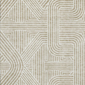 HomeRoots 10' X 14' Beige and Ivory Abstract Geometric Washable Area Rug - Stylish, Durable, UV Protected Home Essential 672881
