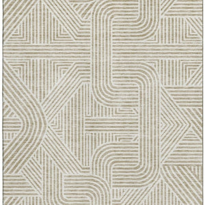HomeRoots 10' X 14' Beige and Ivory Abstract Geometric Washable Area Rug - Stylish, Durable, UV Protected Home Essential 672881