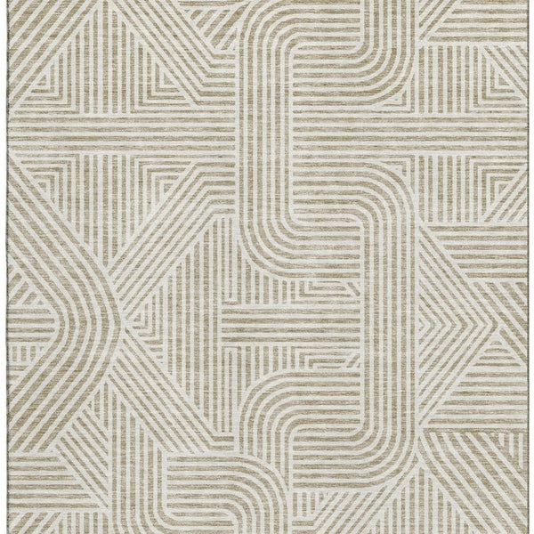 HomeRoots 10' X 14' Beige and Ivory Abstract Geometric Washable Area Rug - Stylish, Durable, UV Protected Home Essential 672881