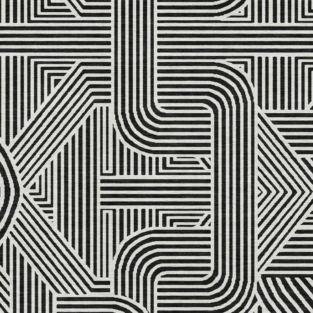 HomeRoots 5' X 8' Black And Ivory Abstract Geometric Area Rug - Stylish, Washable, UV-Protected, Durable Design 672883
