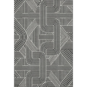 HomeRoots 8' X 10' Black And Ivory Abstract Geometric Area Rug - Washable, UV Protected & Ideal for High-Traffic Spaces 672885