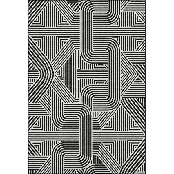 HomeRoots 8' X 10' Black And Ivory Abstract Geometric Area Rug - Washable, UV Protected & Ideal for High-Traffic Spaces 672885