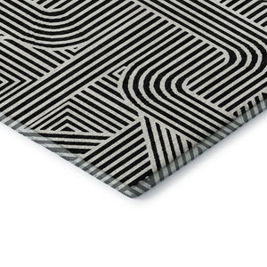 HomeRoots 8' X 10' Black And Ivory Abstract Geometric Area Rug - Washable, UV Protected & Ideal for High-Traffic Spaces 672885