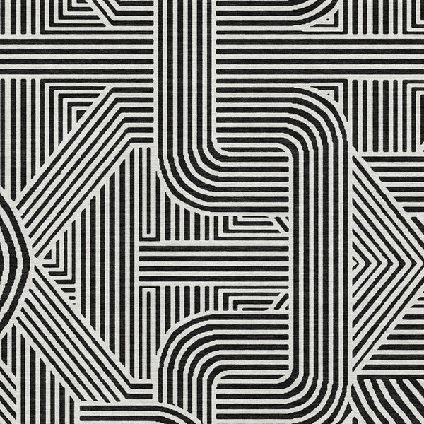 HomeRoots 8' X 10' Black And Ivory Abstract Geometric Area Rug - Washable, UV Protected & Ideal for High-Traffic Spaces 672885