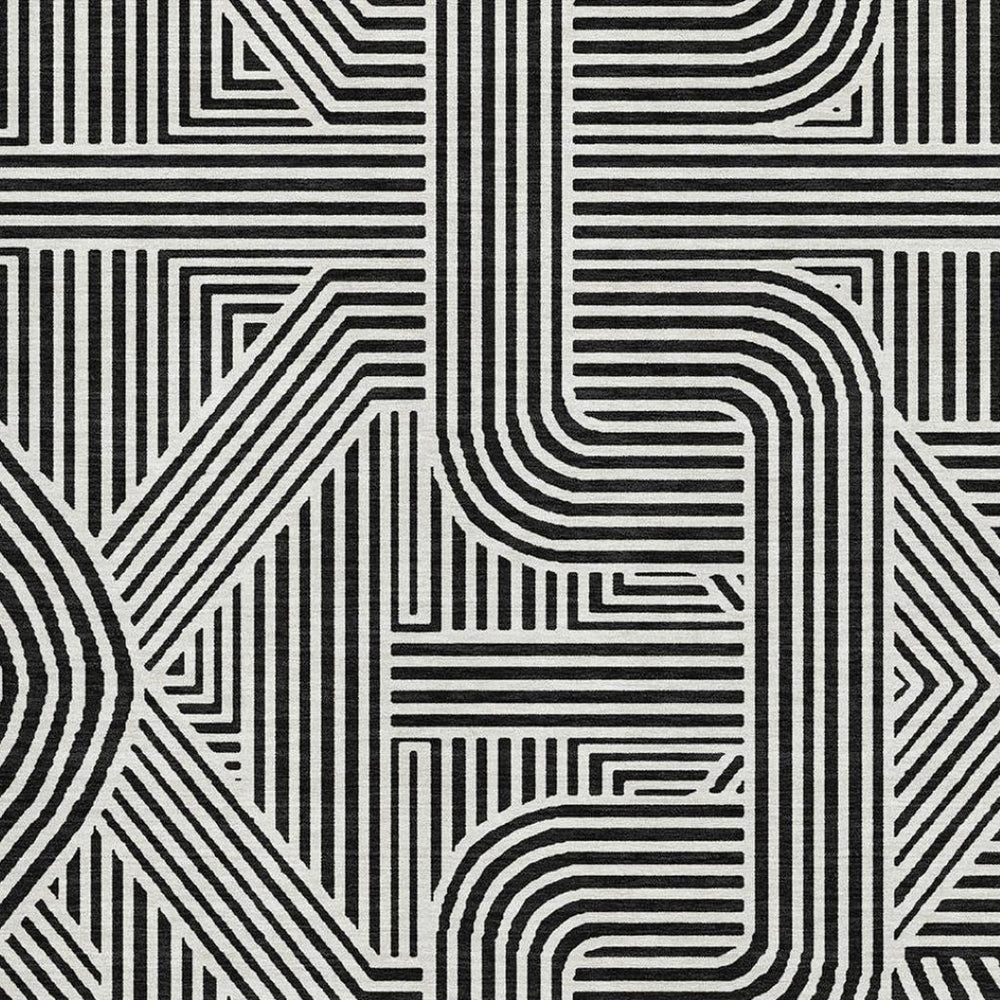 HomeRoots 9' X 12' Black And Ivory Abstract Geometric Area Rug - Stain Resistant, UV Protected, Easy Care Design 672886