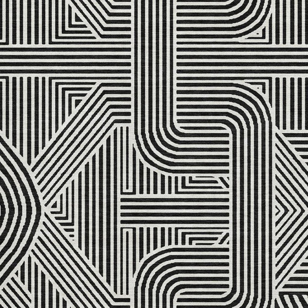 HomeRoots 9' X 12' Black And Ivory Abstract Geometric Area Rug - Stain Resistant, UV Protected, Easy Care Design 672886