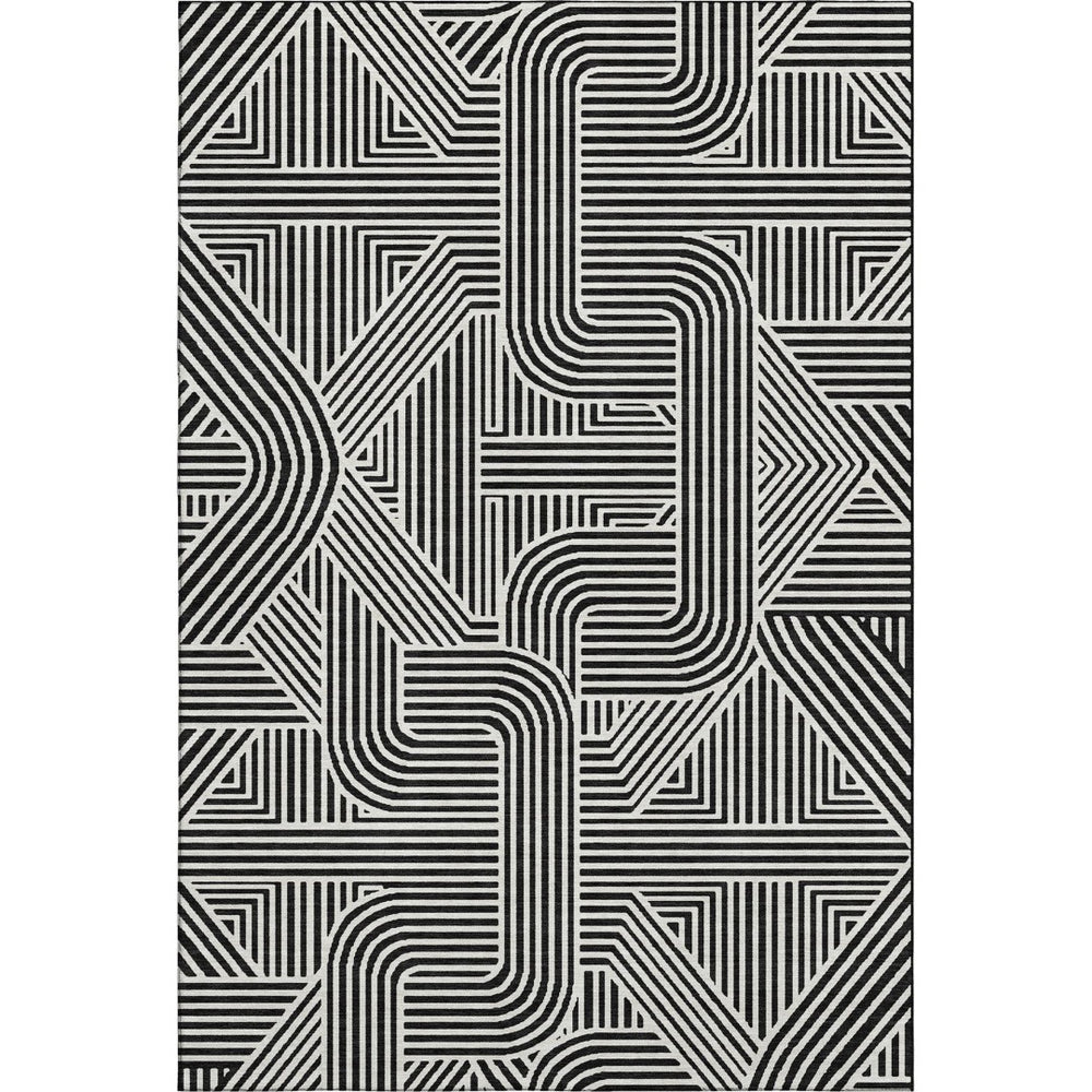 HomeRoots 10' X 14' Black And Ivory Abstract Geometric Washable Area Rug – Durable, Stylish, UV Protected! 672887