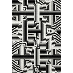 HomeRoots 10' X 14' Black And Ivory Abstract Geometric Washable Area Rug – Durable, Stylish, UV Protected! 672887