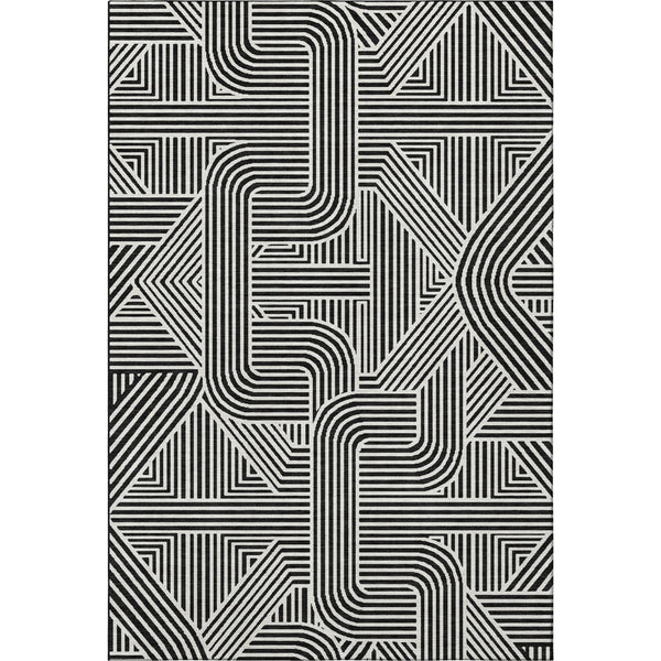 HomeRoots 10' X 14' Black And Ivory Abstract Geometric Washable Area Rug – Durable, Stylish, UV Protected! 672887