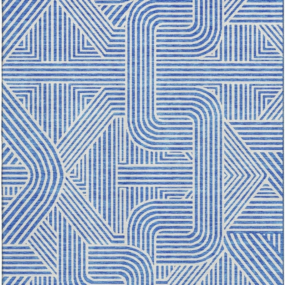 HomeRoots 5' Blue and Ivory Abstract Geometric Area Rug - Washable, UV Protected, Stain Resistant, Stylish Design 672889