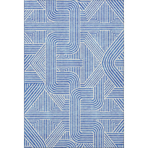 HomeRoots 5' Blue and Ivory Abstract Geometric Area Rug - Washable, UV Protected, Stain Resistant, Stylish Design 672889