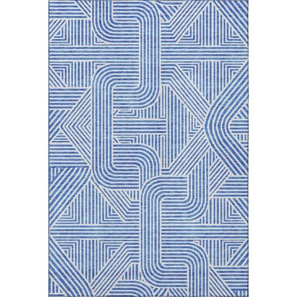 HomeRoots 5' Blue and Ivory Abstract Geometric Area Rug - Washable, UV Protected, Stain Resistant, Stylish Design 672889