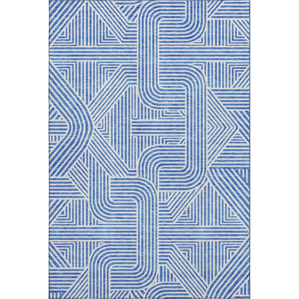 HomeRoots 8' X 10' Blue And Ivory Geometric Area Rug - Washable, UV-Protected, Family-Friendly & Stylish Design 672891