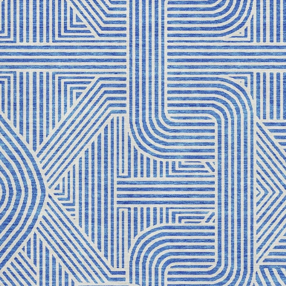 HomeRoots 8' X 10' Blue And Ivory Geometric Area Rug - Washable, UV-Protected, Family-Friendly & Stylish Design 672891