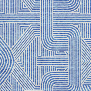HomeRoots 8' X 10' Blue And Ivory Geometric Area Rug - Washable, UV-Protected, Family-Friendly & Stylish Design 672891