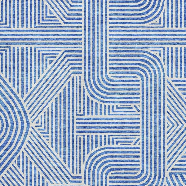 HomeRoots 8' X 10' Blue And Ivory Geometric Area Rug - Washable, UV-Protected, Family-Friendly & Stylish Design 672891