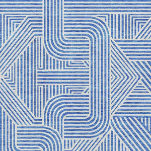 HomeRoots 9' X 12' Abstract Geometric Blue & Ivory Area Rug - Washable, Stain-Resistant, UV Protected Design 672892