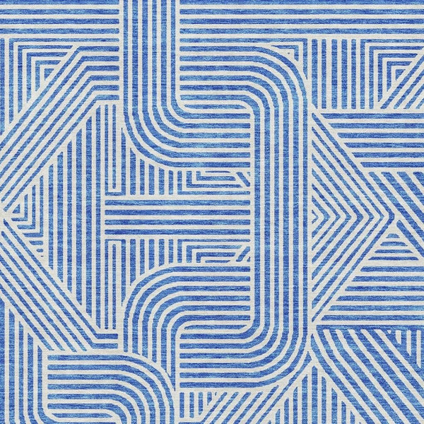 HomeRoots 9' X 12' Abstract Geometric Blue & Ivory Area Rug - Washable, Stain-Resistant, UV Protected Design 672892