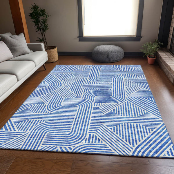 HomeRoots 10' X 14' Blue And Ivory Abstract Geometric Area Rug - Washable, UV Protected, Stain Resistant Comfort 672893