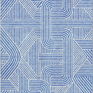HomeRoots 10' X 14' Blue And Ivory Abstract Geometric Area Rug - Washable, UV Protected, Stain Resistant Comfort 672893