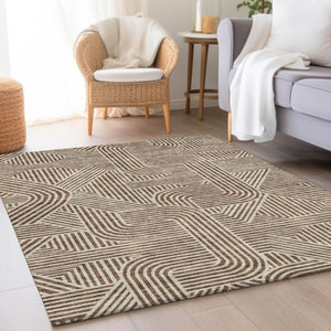 HomeRoots 5' X 8' Brown and Ivory Abstract Geometric Area Rug – Durable, Washable, UV-Protected & Stain-Resistant! 672895