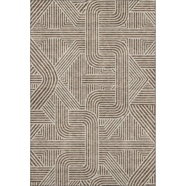 HomeRoots 5' X 8' Brown and Ivory Abstract Geometric Area Rug – Durable, Washable, UV-Protected & Stain-Resistant! 672895