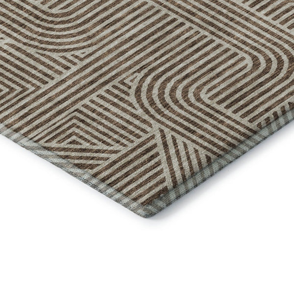HomeRoots 5' X 8' Brown and Ivory Abstract Geometric Area Rug – Durable, Washable, UV-Protected & Stain-Resistant! 672895