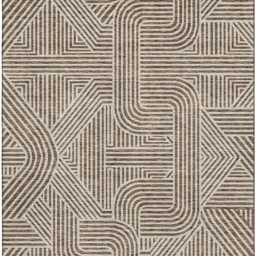 HomeRoots 5' X 8' Brown and Ivory Abstract Geometric Area Rug – Durable, Washable, UV-Protected & Stain-Resistant! 672895