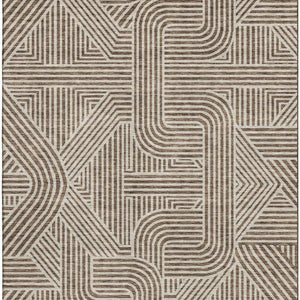 HomeRoots 5' X 8' Brown and Ivory Abstract Geometric Area Rug – Durable, Washable, UV-Protected & Stain-Resistant! 672895