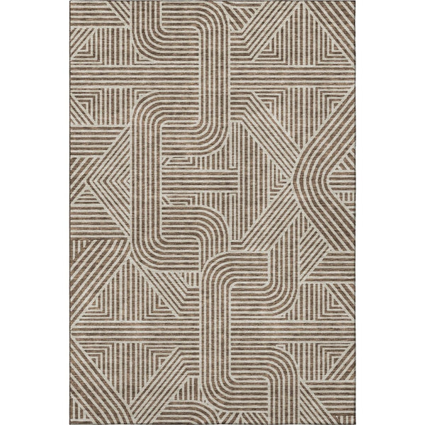 HomeRoots 5' X 8' Brown and Ivory Abstract Geometric Area Rug – Durable, Washable, UV-Protected & Stain-Resistant! 672895