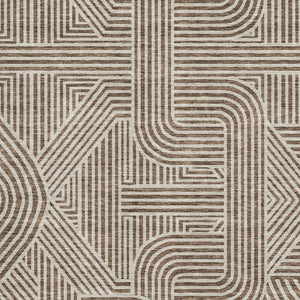 HomeRoots 8' X 10' Brown And Ivory Abstract Geometric Area Rug – Washable, UV Protected, Perfect for Modern Homes 672897