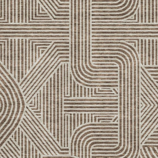 HomeRoots 8' X 10' Brown And Ivory Abstract Geometric Area Rug – Washable, UV Protected, Perfect for Modern Homes 672897