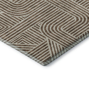 HomeRoots 9' X 12' Brown and Ivory Abstract Geometric Area Rug - Washable, UV-Protected, Stylish & Durable 672898