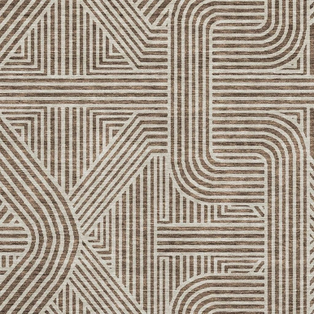 HomeRoots 9' X 12' Brown and Ivory Abstract Geometric Area Rug - Washable, UV-Protected, Stylish & Durable 672898