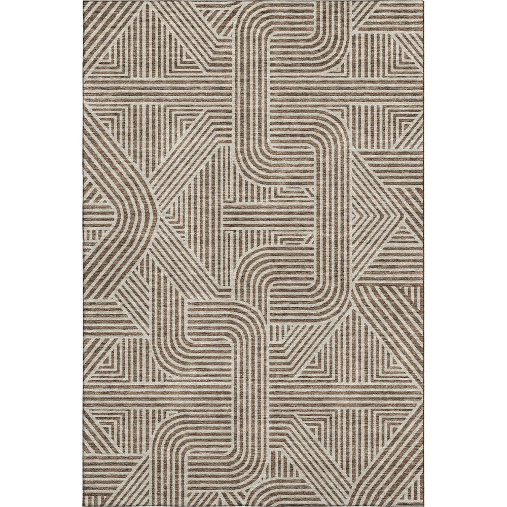 HomeRoots 10' Brown and Ivory Abstract Geometric Area Rug – Washable, Stain-Resistant, UV-Protected for Durability 672899