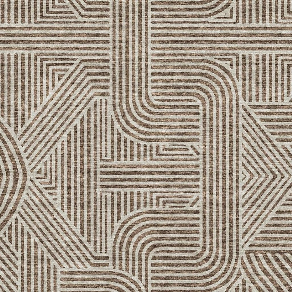 HomeRoots 10' Brown and Ivory Abstract Geometric Area Rug – Washable, Stain-Resistant, UV-Protected for Durability 672899