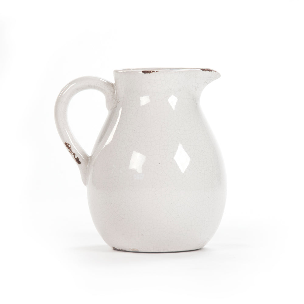 Distressed Crackle White Pitcher (6728L A369) Zentique