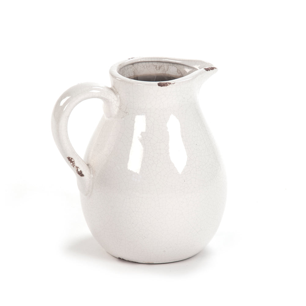 Distressed Crackle White Pitcher (6728L A369) Zentique