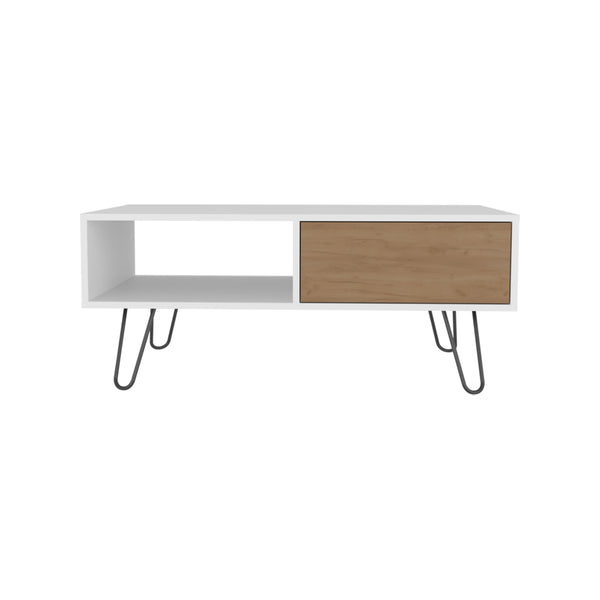English Elm Tori 39" Coffee Table with Drawer & Shelf, Slanted Metal Legs, Modern Multi Finish, Compact Chic B070P254785